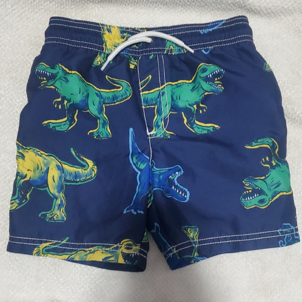 Carter's Navy Swim Shorts with Green and Yellow Dinosaur Print